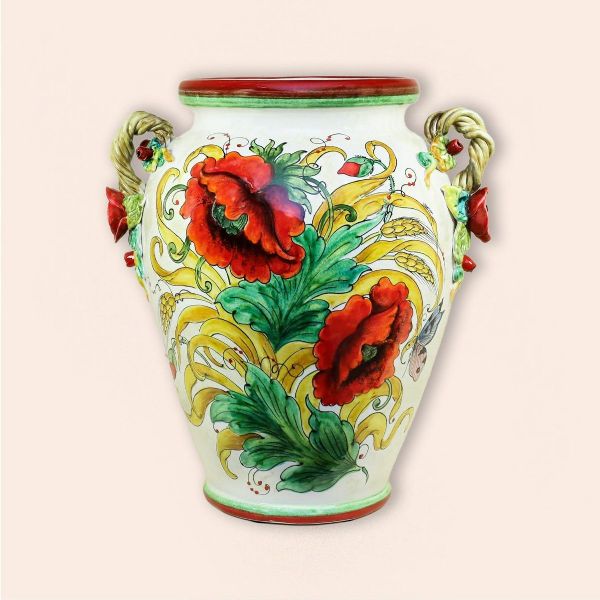 ORNAMENTAL VASE WITH POPPIES AND EAR OF CORN CM.52H