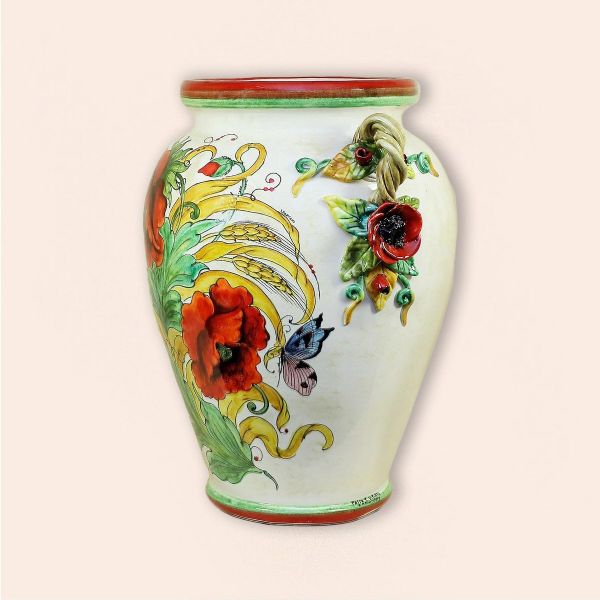 ORNAMENTAL VASE WITH POPPIES AND EAR OF CORN CM.52H