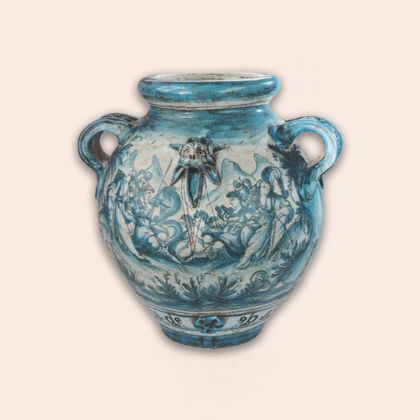 LARGE VASE WITH WHITE AND BLUE CLASSICAL DESIGN, CM.70H