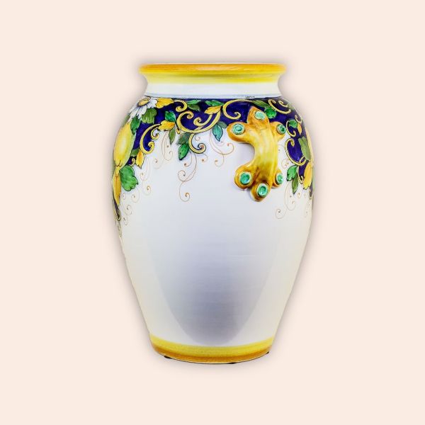 ROUNDED VASE LIMONI FONDO BLU CM.50H